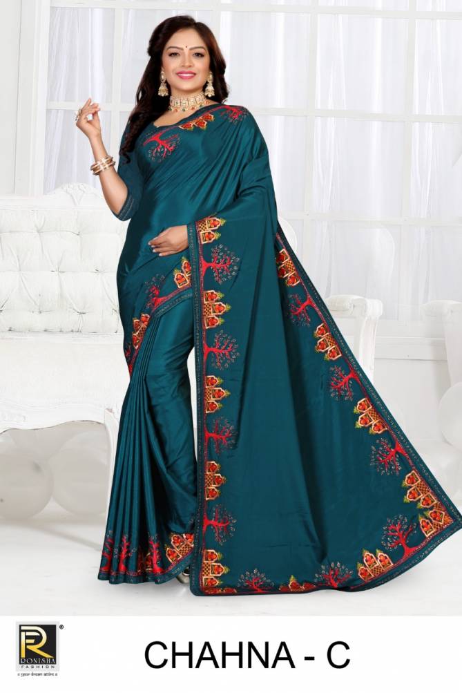 Ronisha Chahna Fancy Designer Party Wear Crepe Silk Latest Saree Collection